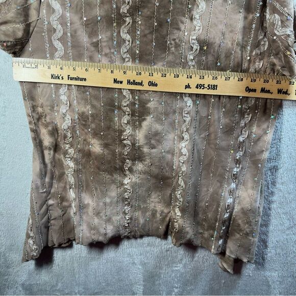 Shannon Ford New York Womans Stretch Blouse Top Shirt Brown Sequin Accent XLP - Picture 5 of 7